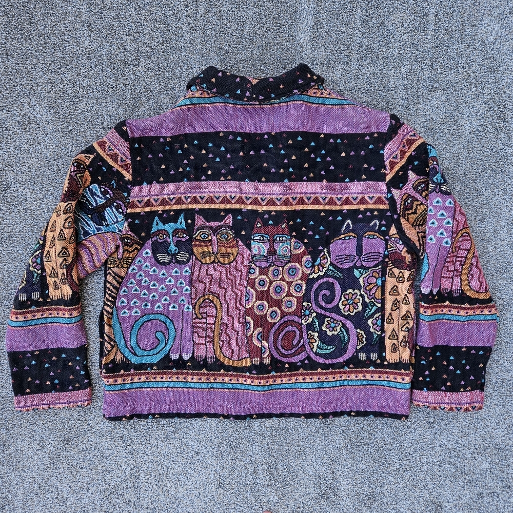 Laurel Burch Cat Tapestry Jacket Heavy Knit Sweater Rare Vintage Womens Size XL - Picture 15 of 16